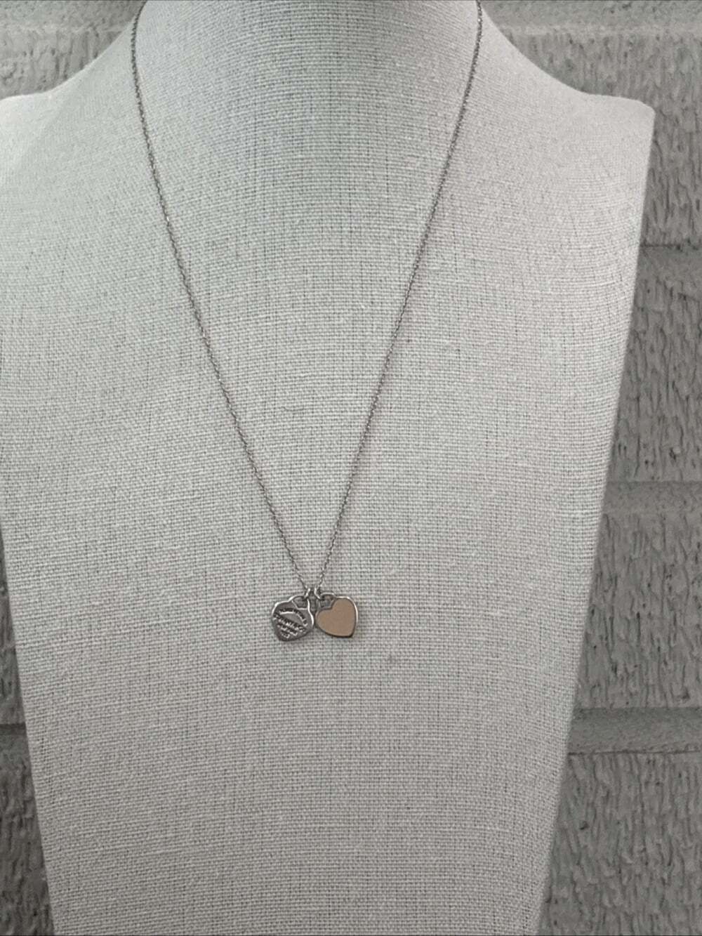 Tiffany & Co. Return to Tiffany Pink Peach Mini Double Heart Tag Necklace 16" - Picture 4 of 12